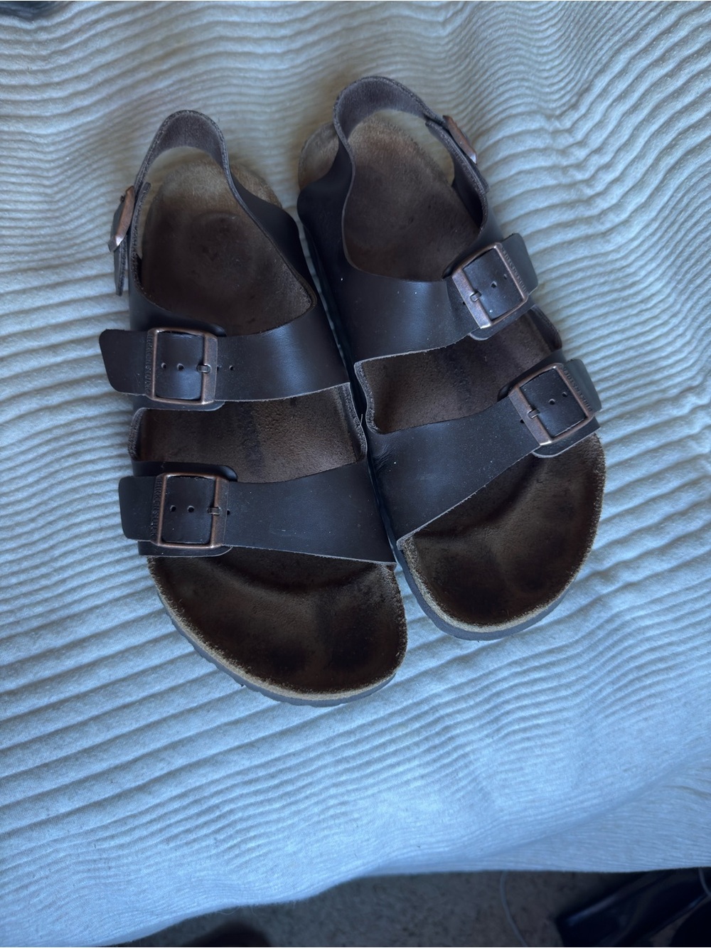 Birkenstock Men’s Triple-Strap Leather Sandals in Dark Brown